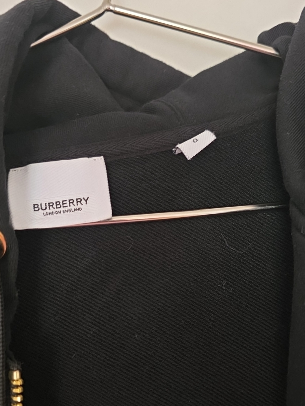 Burberry Black Zip Hoodie with Beige Nova Check Sleeve - Picture 8 of 11